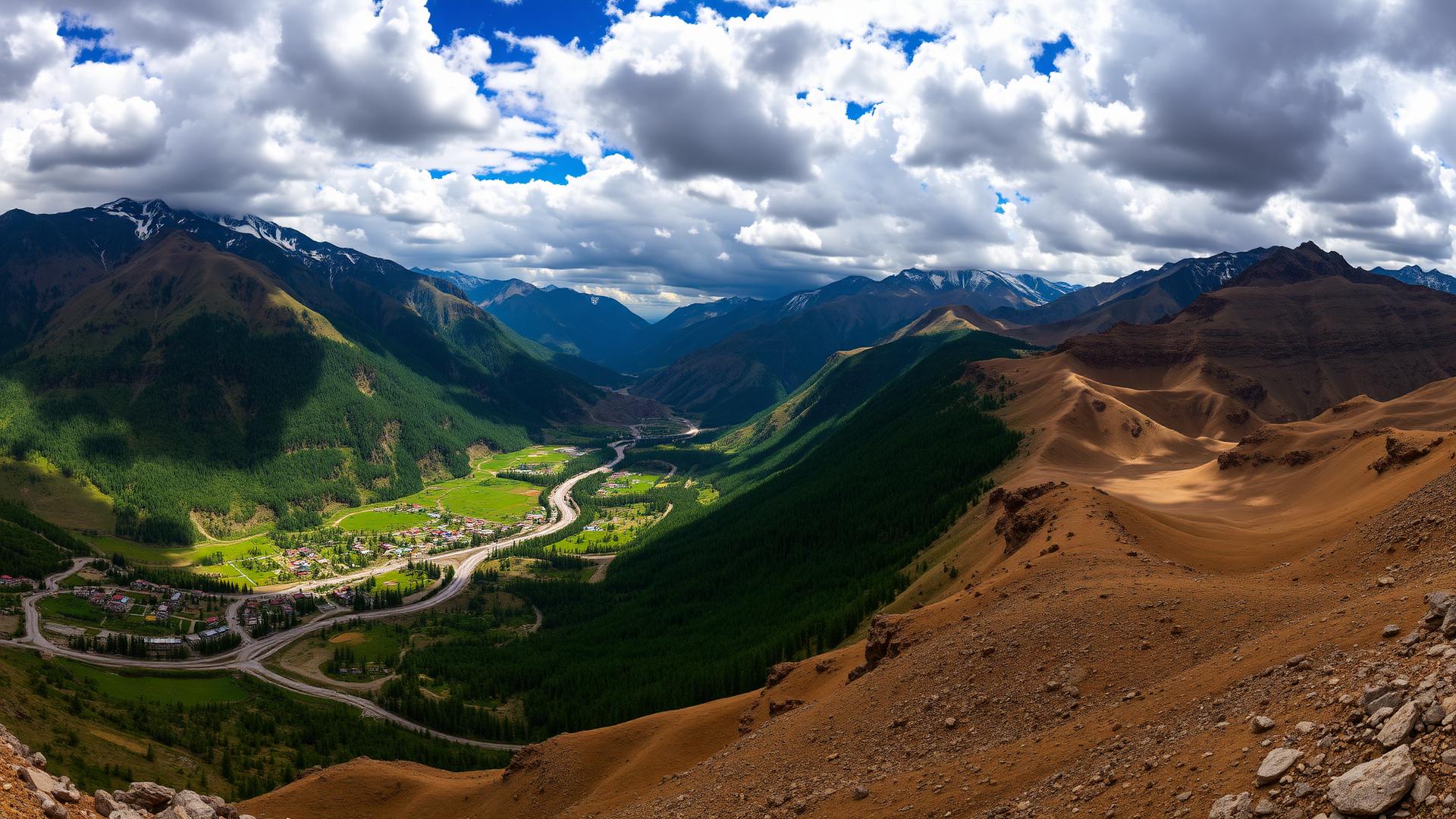 Himalayan panorama of Kullu Manali valleys and Spiti desert